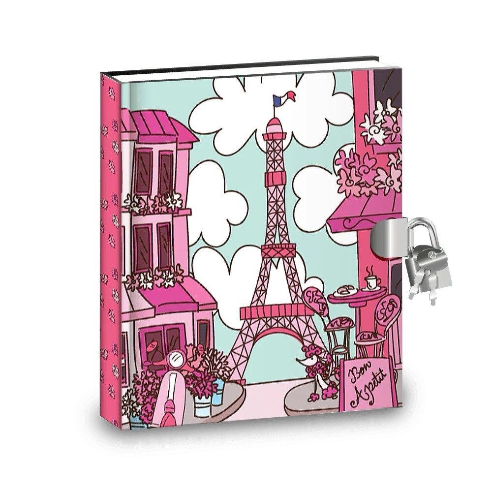 Pink and Blue Eiffel Tower Diary with Lock